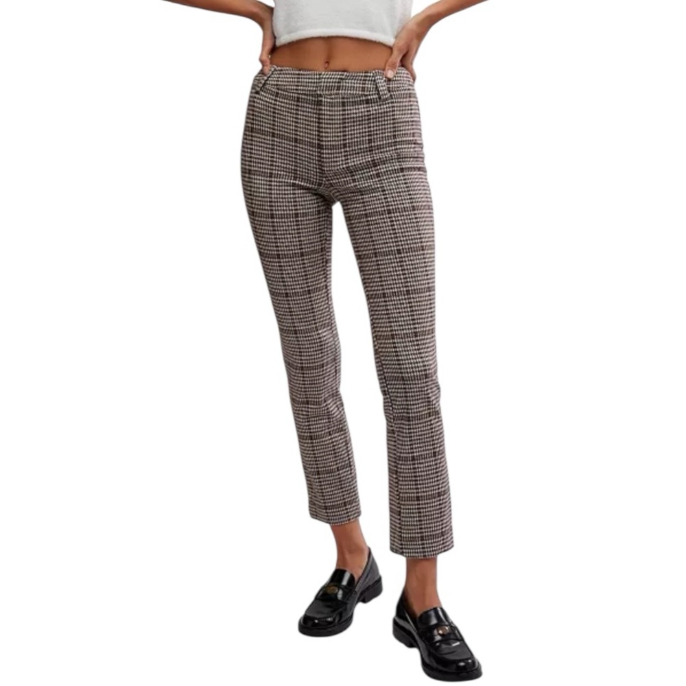 Free People Molly Slim Plaid Houndstooth Pants size 10 NWT